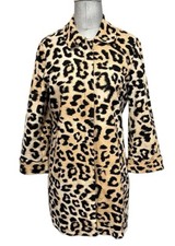 Chico s 3/4 Sleeve Leopard Print Linen Blend Jacket Pockets Size 1 8/10