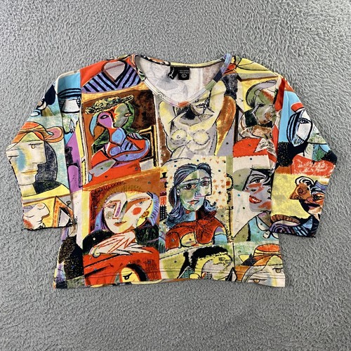 Top vintage Pablo Picasso donna grande arte da indossare cubismo astratto Y2K paillettes - Foto 2 di 11