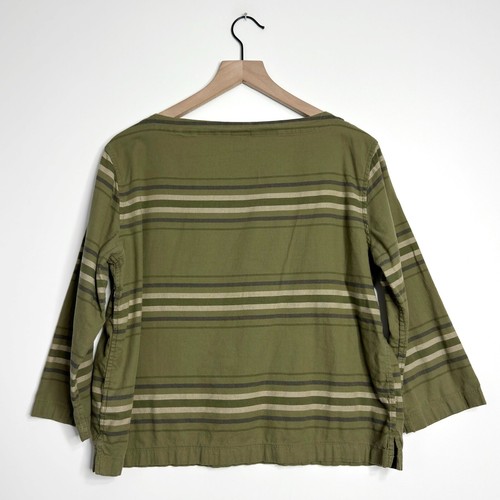 PATAGONIA Catbells 3/4 Sleeve Top Cotton Striped Fatigue Green size Large - Picture 4 of 7