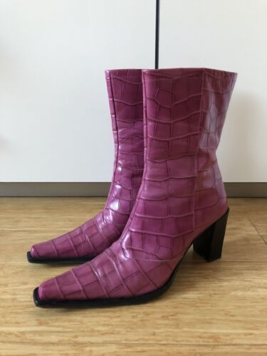 Lezilla Project Designer Stiefel Halbstiefel Stiefelette Highheels 39 Pink Kroko - Bild 1 von 11