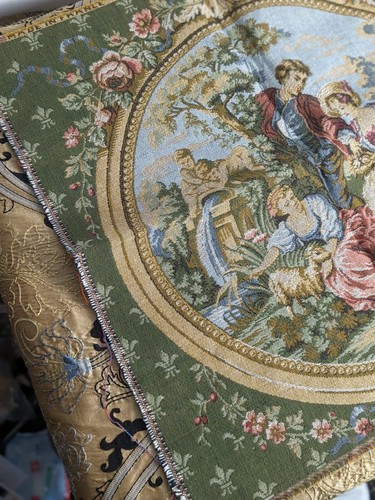 GOBLYS Vintage French Tapestry Countryside Romance Scene 20"x20" & - Picture 5 of 10