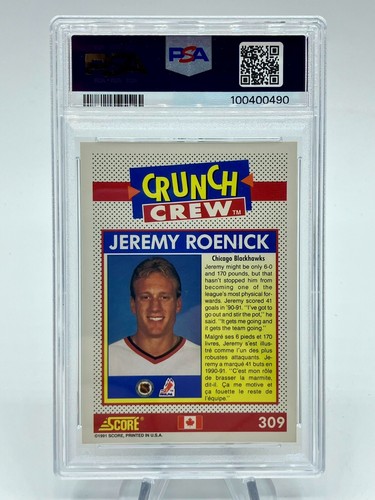1991-92 Score Canadian Bilingual Jeremy Roenick Crunch Crew GEM MINT PSA 10 #309 - Picture 2 of 2