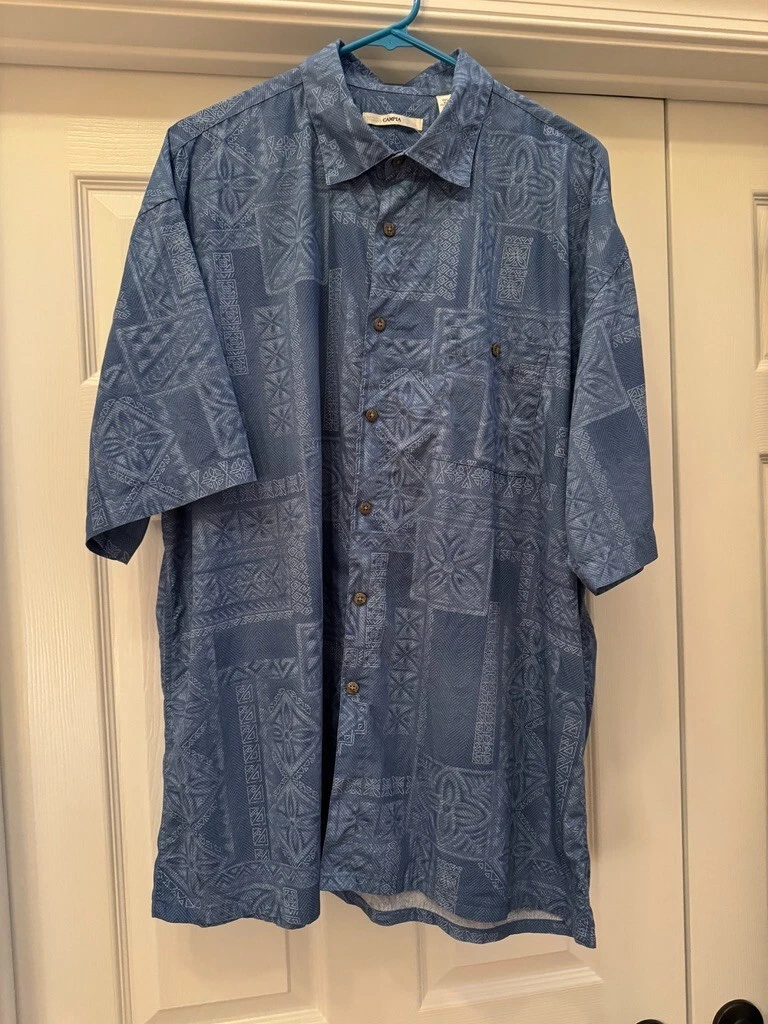 Moda Campia Men's Hawaiian Island Shirt Blue Size XL 100% Cotton