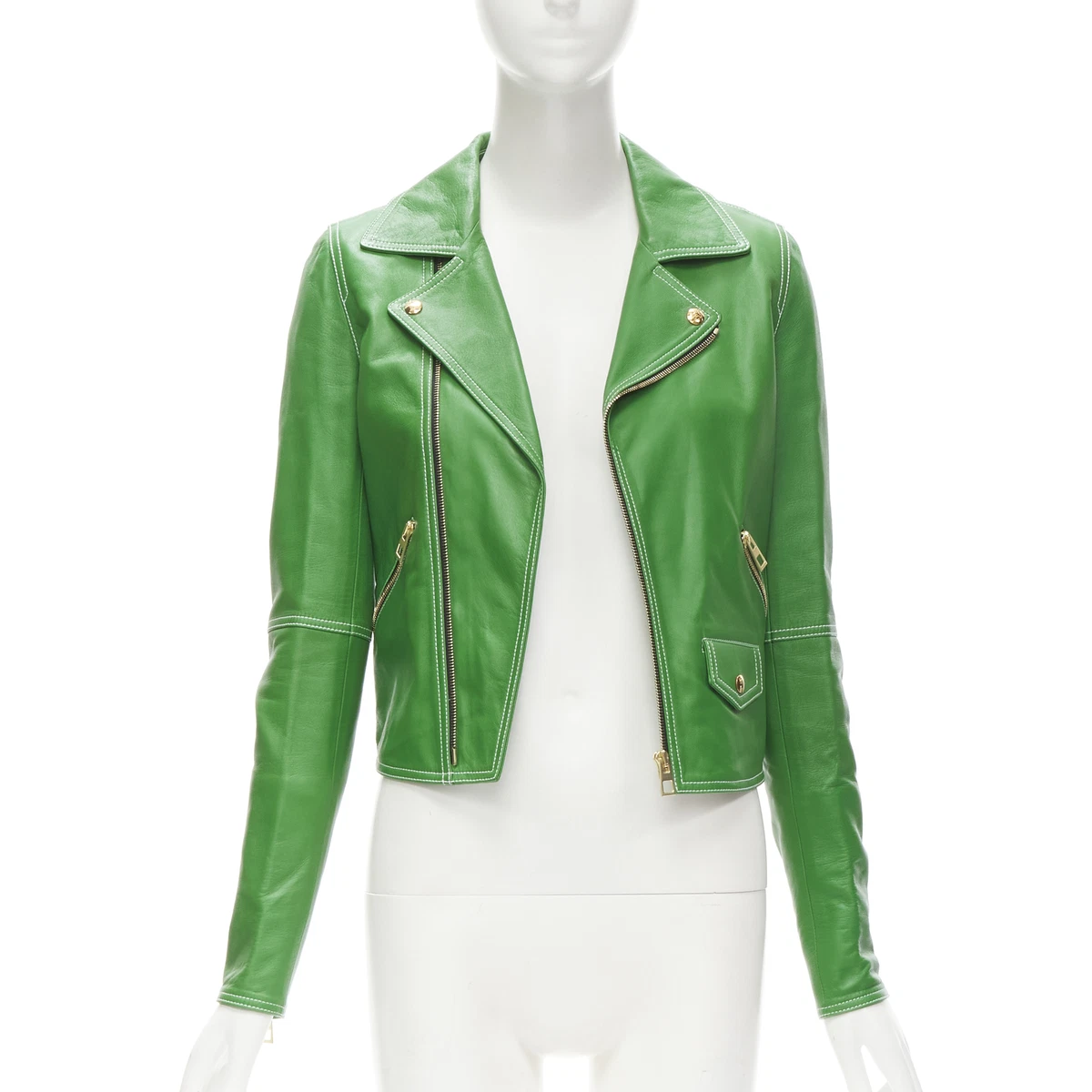LOEWE JW ANDERSON kelly green leather moto biker jacket S | eBay