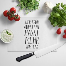 JUNIWORDS Glasschneidebrett "Wer früh aufsteht hasst mehr vom Tag" Geschenk 