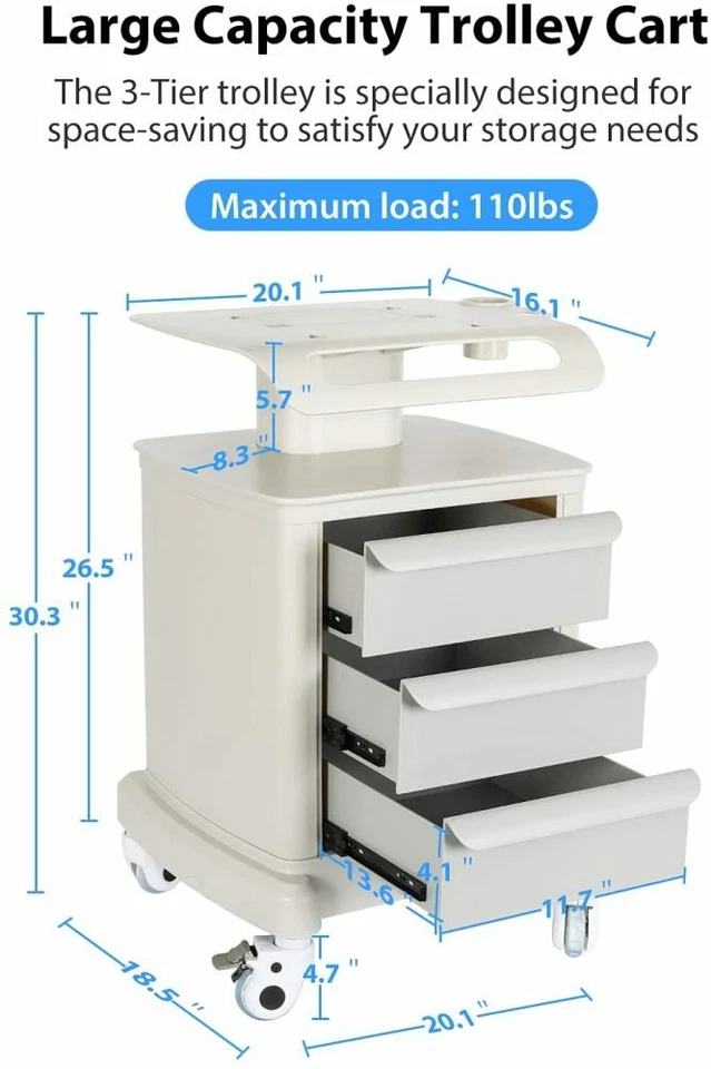 Carro de herramientas móvil portátil de belleza spa salón médico con cajones nuevo Foto 2 de 4