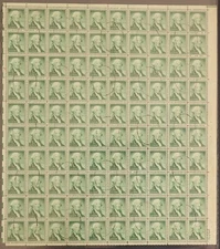 U.S. Used #1031 1c Washington. Sheet of 100. Oval Cancel. Choice!