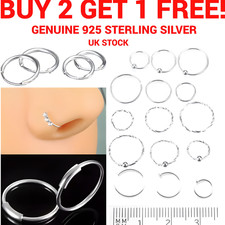 Sterling Silver Nose Ring Hoop Thin Tragus Helix Ear Lip Septum Piercing Twisted