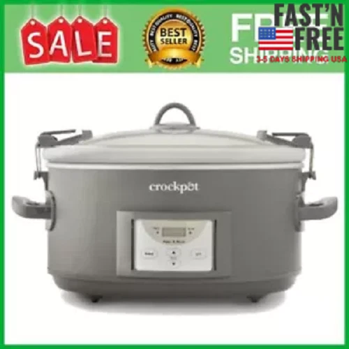 [SALE] Crock-Pot Programmable 7-Quart Cook and Carry Slow Cooker Auto-Warm, Grey