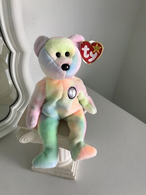 Birthday Bear “BB Bear” TY Beanie Baby – 1999 Original, RARE with ERRORS,  PE - Main Image