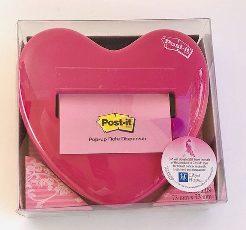 Post-it Pop-up Notes Dispenser HEART Shape with Notes Pink Sheets NEW