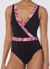  149 Profile by Gottex Women's Black Palm Springs One Piece Swimsuit Size 8