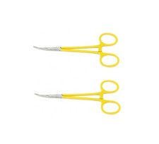 2 Premium Mosquito Hemostat Forceps 5"Curved "Fine" Locking Handle "Yellow"Color