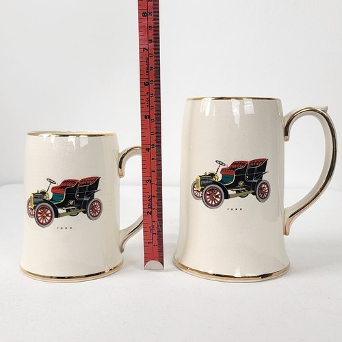 VTG Sadler England Father & Son Ceramic Mugs Ford Model T Automobile Gold Rim - Picture 9 of 10