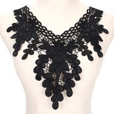SPITZENKRAGEN / SCHWARZ ** 30 x 37 cm ** PLASTRON APPLIKATION GUIPURE BLUME SATIN CD14