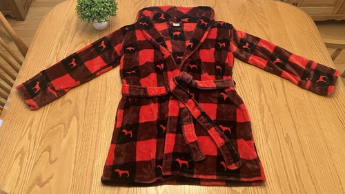 VICTORIA SECRET Womens XS Black Red Plaid Bathrobe Front Tie Dog Printed Robe - Picture 5 of 6