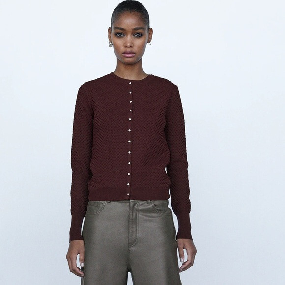 NWT Zara Textured Weave Knit Jewel Buttons Cardigan In NWT Zara Textured Weave Knit Jewel Buttons Cardigan In