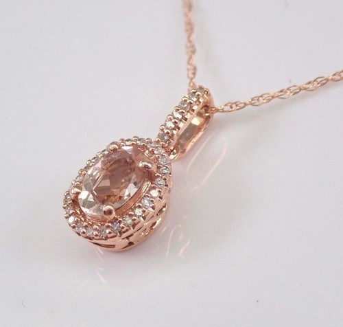 4Ct Oval Cut Simulated Morganite & Diamond Pendant 14K Rose Gold Plated Silver - Picture 4 of 4