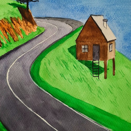 Quadro casa paesaggio arte originale dipinto acquerello originale - Foto 5 di 5