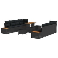 Gartensofa-Set Mit Kissen 11-Teilig Poly Rattan Schwarz Lounge MöBel