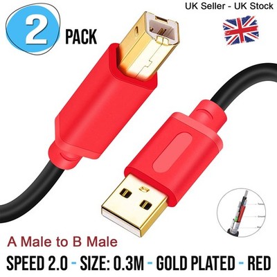 2er Pack, USB 2.0 A-B Drucker Scanner Kabel Schnur 0,3 m vergoldet High Speed Kabel
