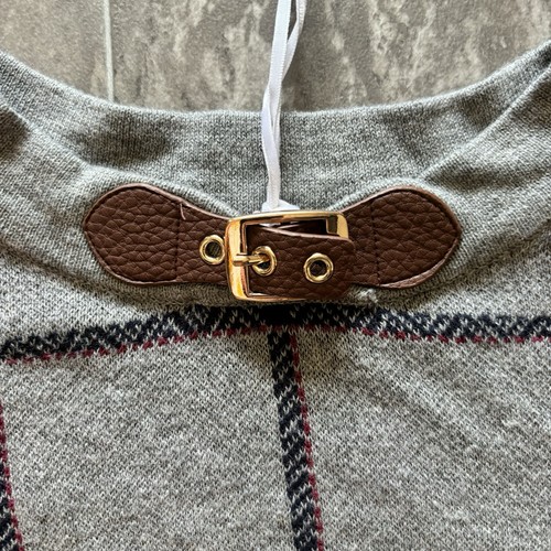 Hope & Henry Organic Cotton Sweater Cape Plaid Girls Size S 6/7 Grey Twee Preppy - Picture 3 of 10