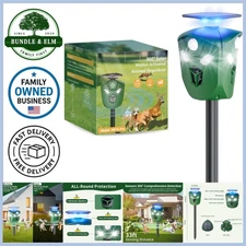 Solar Ultrasonic Animal Repeller Outdoor 360° Deterrent with Lights PIR Sensors