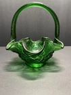 Fenton Emerald Green Sunflowers Floral Basket Ruffled