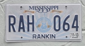 2013 Rankin County Mississippi License Plate "Birthplace Of America's Music"