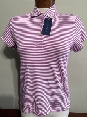 RENWICK KURZARM ORCHIDEE WEISS GESTREIFT DAMEN XS GOLF POLO NEU MIT ETIKETT NEU - Bild 1 von 4