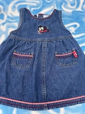 Vtg Mickey By Disney Minnie Mouse Denim Overall Girls Dress Embroidery 18 Month