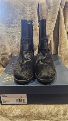 Lori Goldstein Women Wilda Black Faux Leather Fur Harness Moto Biker Boots 9.5