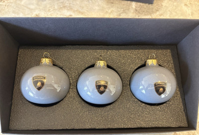 Automobili Lamborghini Grigio Telesto Glass Christmas Ornament Set of 3 w/ Box