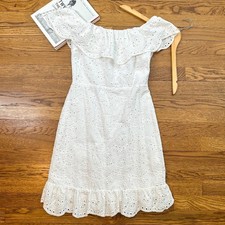 Express White Off the Shoulder Eyelet Cotton Lace Dress SIZE SMALL