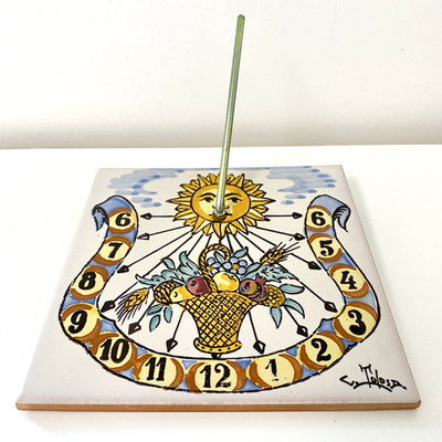 #ad Celestial Sun Dial Tile Hand Painted Sun Compass Terracotta Yard Art Spain $36.72