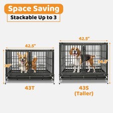 42 Inch Stackable Heavy Duty Dog Crate Pet Cage Kennel w/Divider, Feeding Bowls