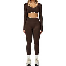 Workout Sets for Women 2 Piece Seamless Long Sleeve Crop Top and High Waist S...