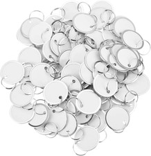 100 Pieces Metal Rimmed Key Tags round Paper Tags with Split Rings 40Mm, White