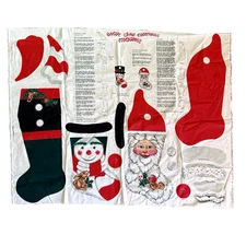 Candy Cane Christmas Stockings Fabric Panel Cut & Sew Santa Snowman Cotton Xmas