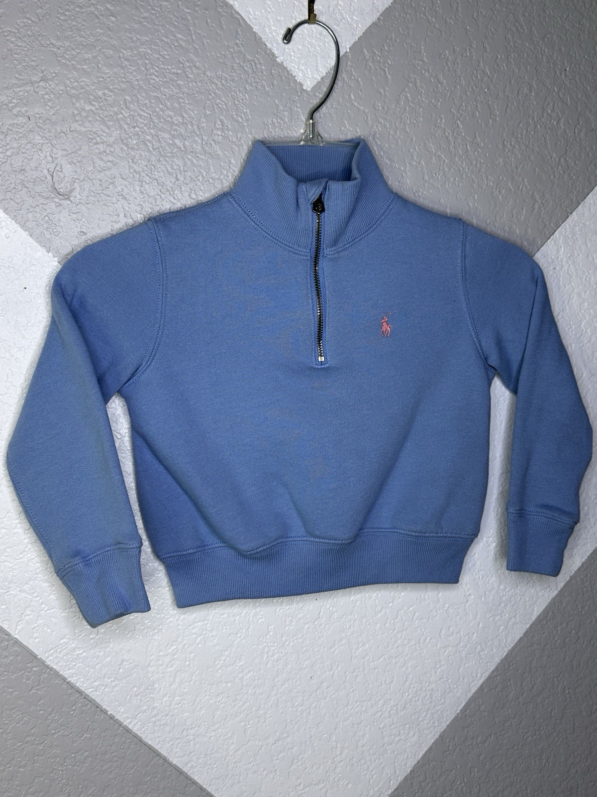 Polo Ralph Lauren tinta unita blu chiaro pile 1 4 zip felpa rosa pony 4 4T