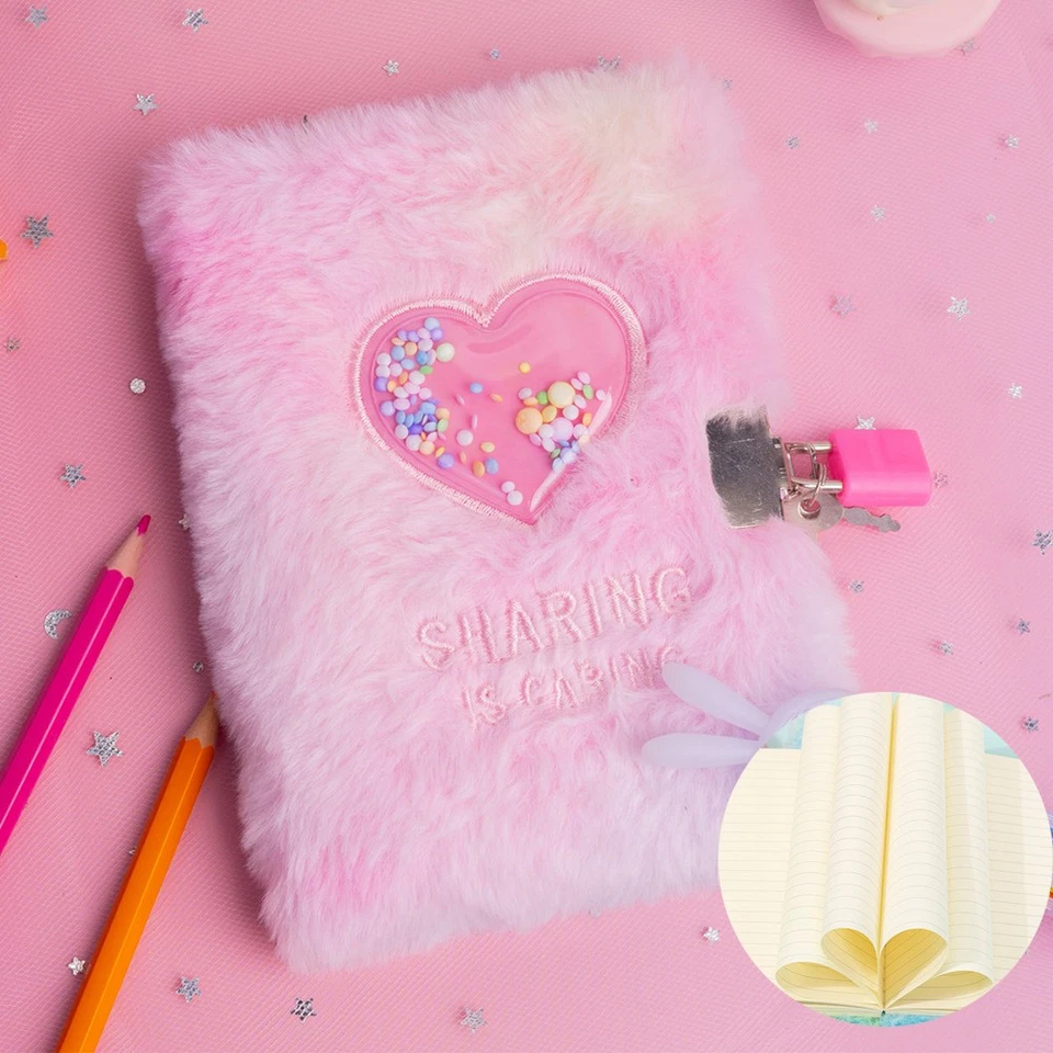 Kids Lockable Journal Soft Fluffy Heart Diary with Lock and Key Secret Notebook - Image 2 of 4