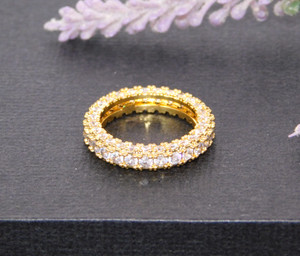 Gold Tone & Clear Rhinestone Channel Set Band Eternity Ring Infinity Ring Size 5