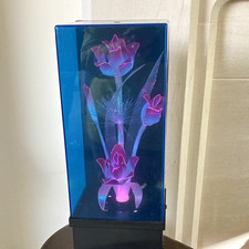 Fibre Optic Flower Colour-Changing LED Table Lamp Blue/Black Rect Shade