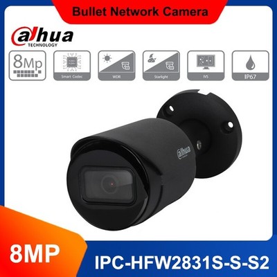 Dahua 2.8mm 8MP Starlight IP67 PoE IPC-HFW2831S-S-S2 Network Bullet Camara Black