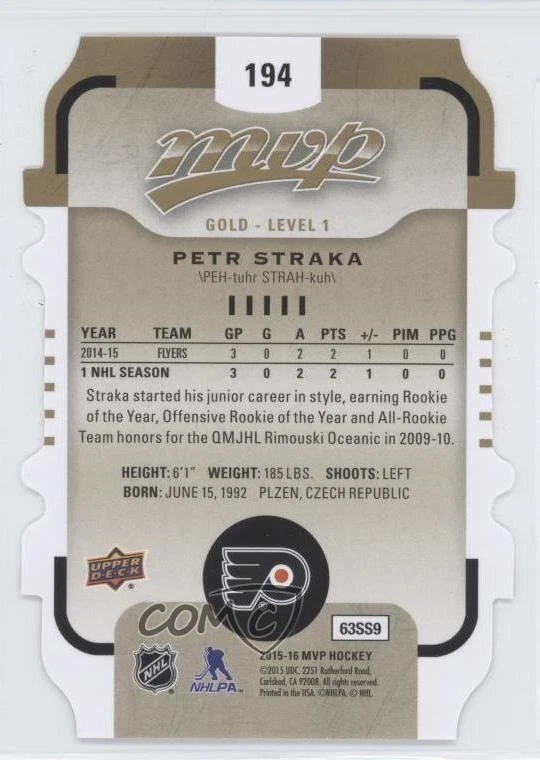 2015 Upper Deck MVP Gold - Level 1 Colors & Contours Petr Straka #194 Rookie RC - Image 2 of 2