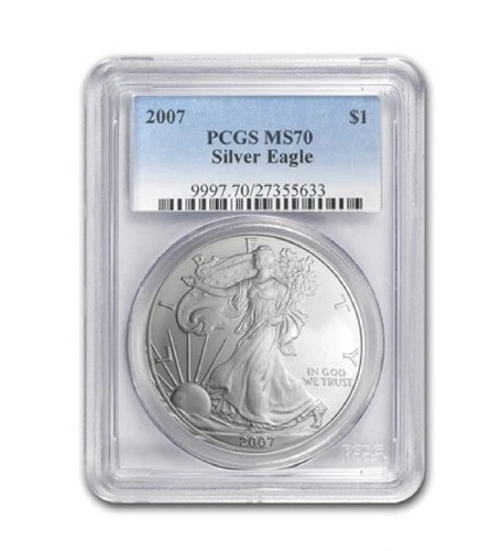 Blue Label 2007 American Eagle Silver 1oz, Certified PCGS MS70