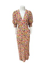 RIXO Target Floral Bias Cut Dress Sz 6 Puff Sleeve V Neck Viscose