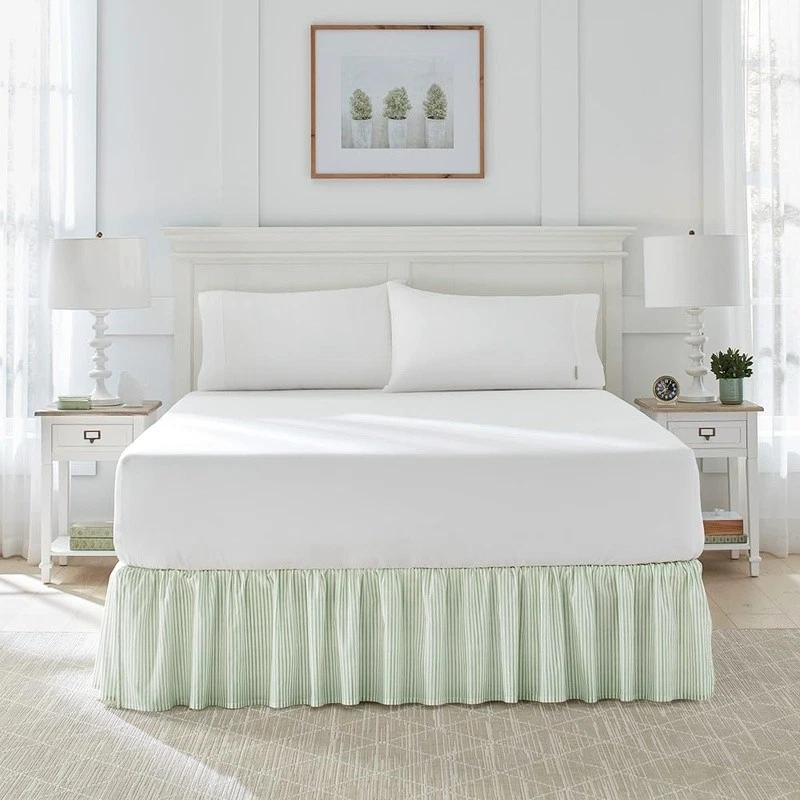 100 Cotton Bedskirt 14.5 Inch Drop Full Size Soft Striped Bedding Decor New - Image 3 of 4