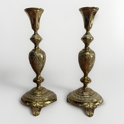 Antique Norblin & Co Warsaw Silver Plated Brass Shabbat Candlesticks