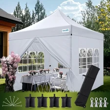 Heavy Duty Pop Up Canopy Tent with Sidewalls, Hexagonal Legs- Commercial Instant